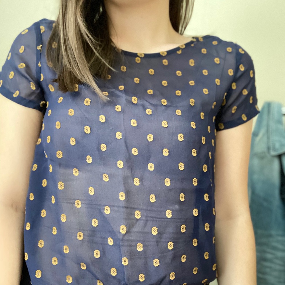Navy Blue Sheer Floral Top
